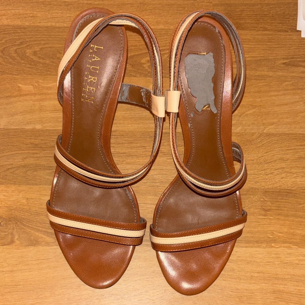 Ralph Lauren Tan and Cream Strappy Sandals